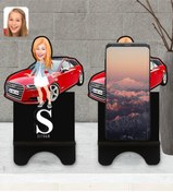 Resim Bk Gift Kişiye Özel Plakalı Kadın Audi A3 Karikatürlü Ahşap Biblo Telefon Standı-1 