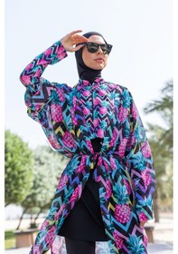 Resim Remsa Mayo Remsa Tesettür Mayo Üzerine Tek Kaftan Kimono Pareo Rp018 Ananas Siyah 