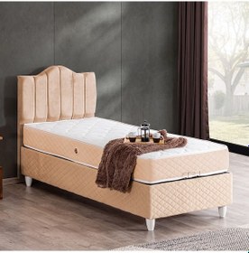 Resim Trend Tek Kişilik Baza Başlık Letto Yatak Seti Bej 90 x 190 