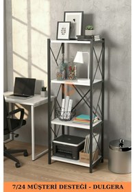 Resim Fourty 4 Raflı Metal Dar Tekli Kitaplık Dekoratif Ofis Salon Rafı 124 Cm Beyaz 