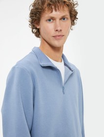 Resim Yarım Fermuarlı Yaka Basic Şardonlu Pamuk Karışımlı Uzun Kollu Sweatshirt 