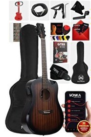 Resim Maxword Luxury HCR-560BRW-EQ Half Cutaway Elektro Akustik Gitar Seti - Kahverengi 