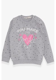 Resim Breeze Kız Çocuk Sweatshirt Simli Kalp Baskılı 2-6 Yaş, Gri Melanj 