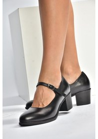 Resim Fox Shoes V468297203 Siyah Hakiki Deri Kalın Topuklu Kadın Ayakkabı Siyah 