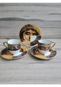 Resim River World 4 Parça 2 Kişilik Porselen Türk Kahvesi Fincan Takımı Zeu Serisi Çok Renkli 