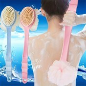 Resim 1 Adet 2'si 1 Arada Çift Başlı Sırt Fırçası ve Duş Fırçası - Yumuşak Havlu ile Uzun Saplı Plastik Banyo Fırçası, Peeling için Kollar ve Bacaklar - Mavi & Pembe Kıllar, Ergonomik Tutuş, Pil Gerektirmez, Yağsız Banyo Temel Eşyası, Vücut Temizleme Aksesuarı, Çift Başlık Tasarım, Dayanıklı Ovma Aracı, Sağlam Yapı, Cilt Bakımı İçin 