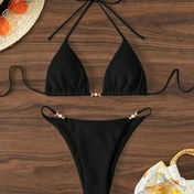 Resim İnci Aksesuarlı Kadın Bikini Mayo Takımı 