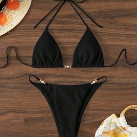 Resim İnci Aksesuarlı Kadın Bikini Mayo Takımı 