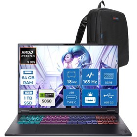 Resim Acer Nitro 18 Aı Amd AN18-AMD Ryzen™ Aı 9 365 64GB DDR5 1TB SSD 8GB/RTX5060 115W 18'' Qhd+ 2560 x 1600 165 Hz IPS Freedos Gaming Bilgisayar. NHQYHEY001F18 