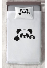 Resim Mekta Home Bebek Ve Çocuk Odası El Sallayan Sevimli Panda Desenli Yatak Örtüsü Renkli 