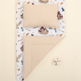 Resim Alt Açma Matı ve Yastık - Çift Taraflı - Sütlü Kahve Örgü - Harry 