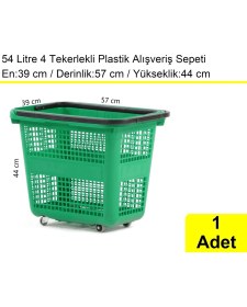 Resim Akdenizpos Tekerlekli Plastik Market Alışveriş El Sepeti 54 Litre Yeşil 1 Adet 