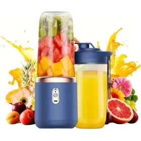 Resim Sunshine022 Mavi Yükseltilmiş 2si 1 Arada Portatif Meyve Sıkacağı Şarjlı Usb Hızlı Şarj 6 Bıçaklı 