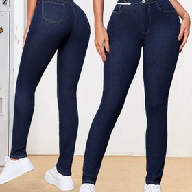 Resim Kadınların Zarif Moda Mavi Dar Paça Pantolon - Yüksek Bel, Esnek Kumaş, Rahat Tüm Mevsim Giyim, Rahat Pantolonlar|Yüksek Bel Pantolonlar|Şık Pantolonlar 