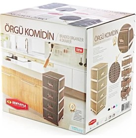 Resim Omnipazar SY-4553 Örgü Desen Plastik Komidin Mutfak Sebzelik 4 Katlı Kahverengi 