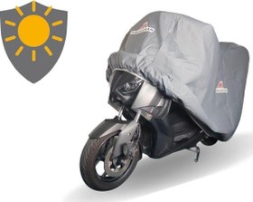 Resim Rmg Moto Gusto Panzer 125 Uyumlu Arka Çantasız Motor Brandası Gri Sıvamalı Su Geçirmez Uv Korumalı 