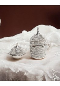Resim Finn Taşlı Damat Kahve Fincanı Ve Lokumluk Gümüş Gümüş 