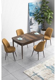 Resim Canisa Han Serisi, Barok Ahşap Desen 70x114 Açılabilir Mdf Yemek Masası Takımı, 4 Cappucino Sandalye Masa Barok Sandalyeler Cappuccıno 