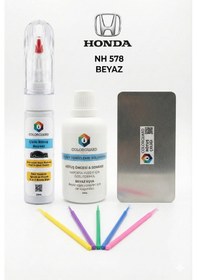 Resim Honda Nh 578 Beyaz İğneli Ve Fırçalı 2 Si 1 Arada Rötuş Boyası Yüzey Temizleme Solüsyonu Profesyonel Ve Çapaksız Rötuş Çeliği 5'li Uygulama Çubuğu Seti 