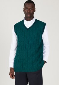 Resim AC&Co / Altınyıldız Classics Erkek Yeşil Standart Fit Normal Kesim V Yaka Triko Süveter 