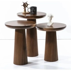 Resim Wood Wooden 3lü Set Fitilli Mantar Yan Sehpa Modern Koyu Ceviz Renk Fiskos 