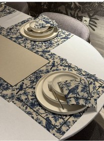 Resim Keten 6 Lı Pamira Desen 6 Amerikan Servis & 1 Runner 6 Peçete Çok Renkli 