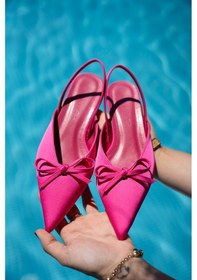 Resim Fonis Fiyonk Detaylı Saten Kadın Topuklu Ayakkabı Fuşya 