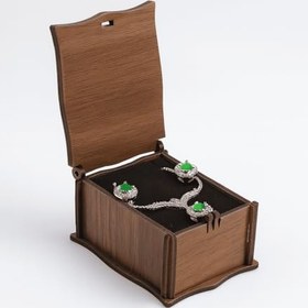 Resim Kahverengi Ahşap Kolye Küpe Bileklik Set Hediye Takı Kutusu 