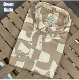Resim Slim Fit Pamuklu Uzun Kollu Cepsiz Gömlek Slim Fit Kalıp Bej 