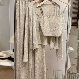 Resim Şık ve Zarif Dört Mevsim Yetişkin Kadın Camisole Üst Pantolon Rahat Seksi Sevimli Üç Parça Takım LL425 