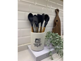 Resim Magical Dreams Ahşap Saplı Silikon Servis Seti Seramik Kaşıklık 