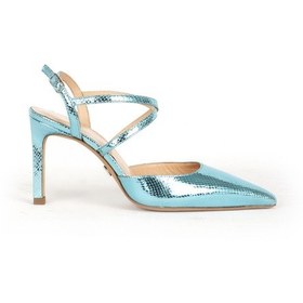 Resim Dericlub Kadın Stiletto Sivri Burun Arkası Açık Bantlı Topuklu Ayakkabı Gerçek Deri Sy 27380 Buz Mav Buz Mavi 