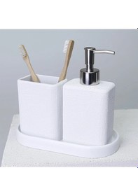 Resim By Selim Linen Beyaz 5 Parça Polyester Banyo Seti Beyaz 