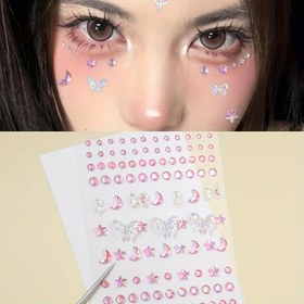Resim Parlak Akrilik Taşlı Yüz Stickerları - 1 adet, Partiler, Sahne Performansları & Festivaller için Kelebek & Çiçek Tasarımları 