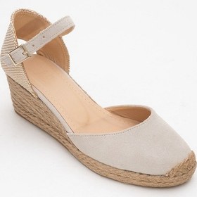 Resim Luvi Shoes Aldea Bej Süet Hakiki Deri Kadın Dolgu Topuk Sandalet Süet Bej 