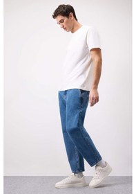 Resim Defacto %100 Pamuk Relaxed Slouchy Fit Rahat Kesim Düz Paça Jean Yıkamalı Pantolon E5387AX25SP Mavi 