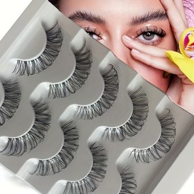 Resim Şeffaf saplı tüylü ve kıvrımlı Rus çizgili kirpiklerin 5 çifti, doğal bir görünüm ve 8D etkisi yaratır - günlük parti ve randevu sahne karakter makyajı için mükemmel 