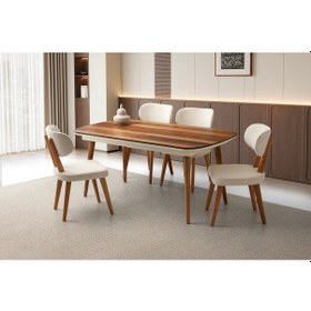 Resim Çınar Ahşap Salon Yemek Masa Sandalye Takımı Masal 4 Sandalyeli Ortadan Açılır Büyüyen Ceviz 90x170c Ceviz 