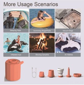 Resim Vkemall Portatif Kablosuz Hava Pompası, 5 Uç İle Çadır Aydınlatma Sos Lambası, Hava Yatağı, Yüzme Halkası, Vakum Depolarma, 1600mah Batarya, Turuncu 