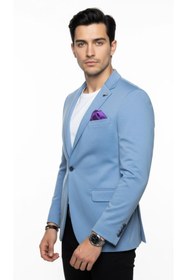 Resim Plus Scorpion Erkek Pamuklu Penye Likralı Tek Düğmeli Çift Yırtmaçlı Blazer Ceket 