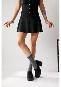 Resim Alinne Siyah Süet Kalın Tabanlı Platformlu Makosen Ayakkabı 001 