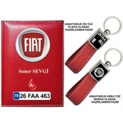 Resim Plakanıza Özel Fıat Logolu Kırmızı Ruhsat Kabı Ve Anahtarlık 