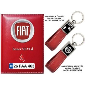 Resim Plakanıza Özel Fıat Logolu Kırmızı Ruhsat Kabı Ve Anahtarlık 