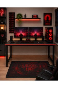 Resim Flinder Siyah/Kırmızı Oyuncu Masası 60x140, Çalışma Masası, Bilgisayar Masası, Gamer Masa, Metal Ayaklı 