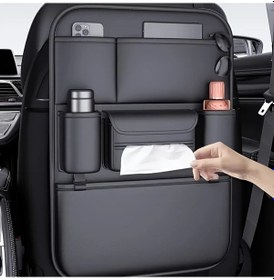 Resim Xuweiwei Premium Nappa Yapay Deri Araç Kolçak Saklama Organizer Katlanır Tepsili Black Without Tabletop 1pc Çok Bölmeli Cep Telefonu Tablet Saklama 