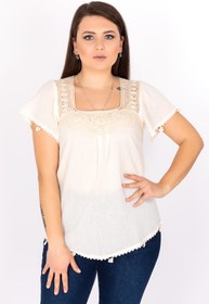 Resim Kardelen Butik Ümraniye Kadın Ekru Dantel Yakalı Şile Bezi Bluz 