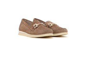 Resim Derimod Kadın Vizon Bağcıklı Tokalı Süet Deri Comfort Loafer 26PFD150310 