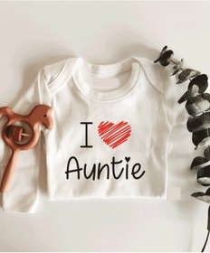 Resim İmaj Tuğbababy I Love Auntie Uzun Kol Çıtçıtlı Organik Bebek Body Beyaz 