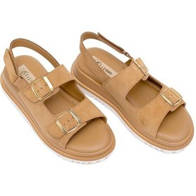 Resim Elit Lexa Kadın Hakiki Deri Düz Sandalet Taba Taba 