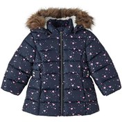 Resim Name İt Lacivert Kız Bebek Kapüşonlu Normal Bel Kürklü Mont NMFMERETHE JACKET AOP1 